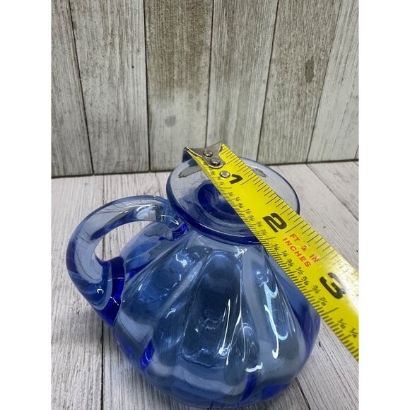 Vtg Joe Hamon Blown Blue Glass Decorative Potion Bottle Pitcher Vase 3 3/4" Tall - Picture 9 of 10